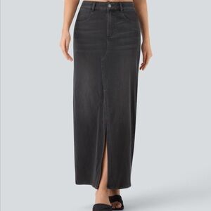 Halara High-Waist Black Maxi Denim Skirt with Front Slit
